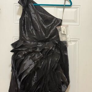 “White by Vera Wang “ Elegant Black One-Shoulder Cocktail Dress a black,